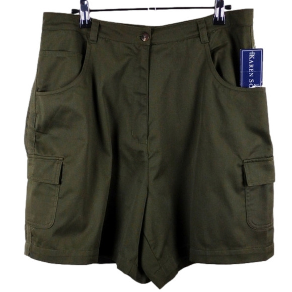 Karen Scott Olive Green High Rise Pleated Front Five Pocket Bermuda Cargo Short - Picture 1 of 12